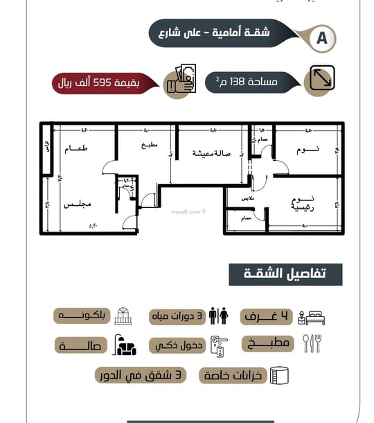 شقة 138 متر مربع ب 4 غرف الروضة، شمال جدة، جدة