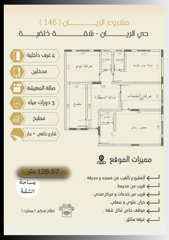 Apartment 135 SQM with 4 Bedrooms Ar Rayaan, East Jeddah, Jeddah