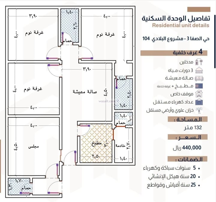 Apartment 136 SQM with 4 Bedrooms As Safa, North Jeddah, Jeddah