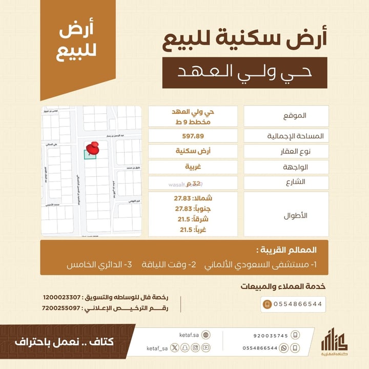 Land 597.89 SQM Facing West on 32m Width Street Al Qararah Al Jadid, Makkah