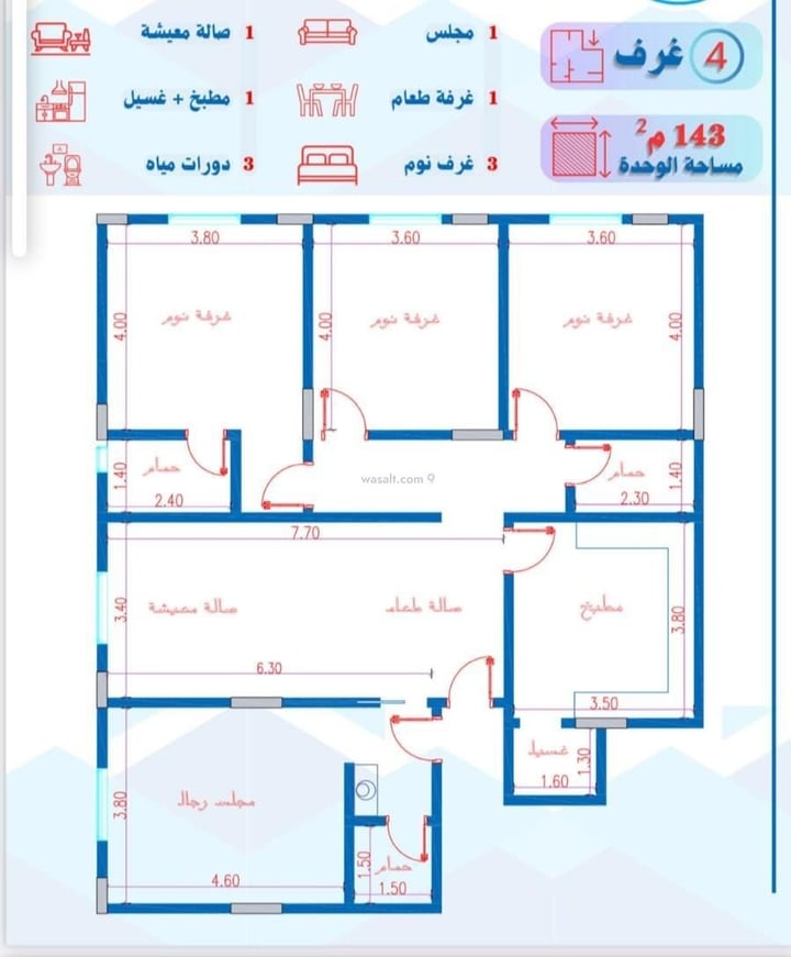 Apartment 750 SQM with 4 Bedrooms An Nuzhah, North Jeddah, Jeddah