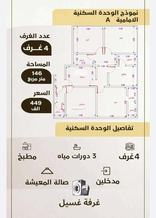 شقة 1243 متر مربع ب 4 غرف الواحة، شرق جدة، جدة