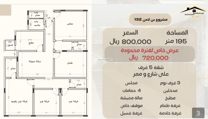 Apartment 195 SQM with 5 Bedrooms Ar Rawabi, South Jeddah, Jeddah