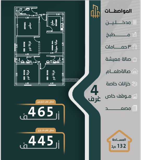 شقة 128.73 متر مربع ب 4 غرف الصفا، شمال جدة، جدة