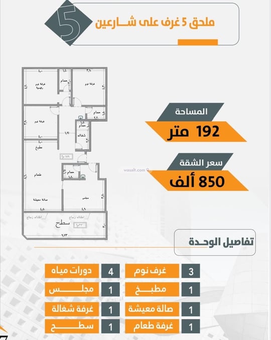 Apartment 690 SQM with 3 Bedrooms An Nuzhah, North Jeddah, Jeddah