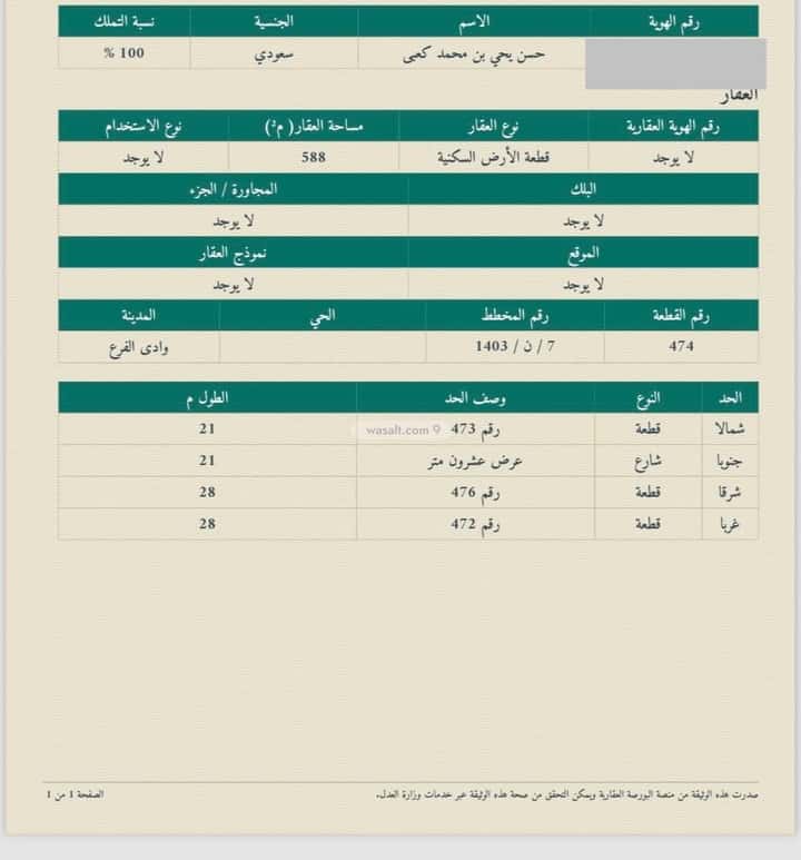 Land 920 SQM Facing East on 33m Width Street Wadi Al Fare