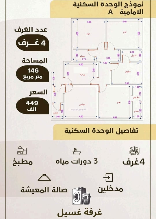 شقة 1243.03 متر مربع ب 4 غرف الواحة، شرق جدة، جدة