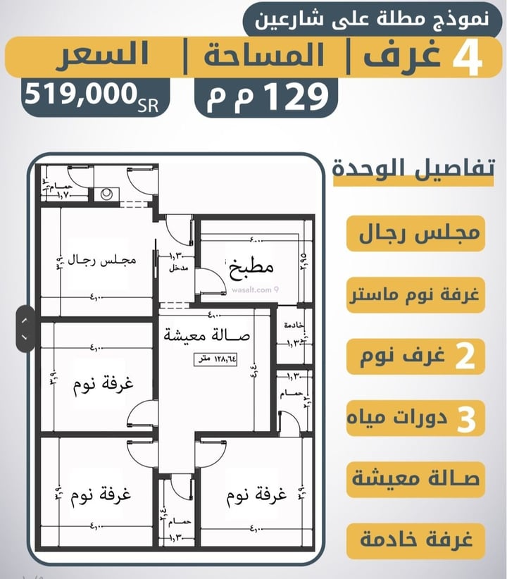 شقة 148.68 متر مربع ب 4 غرف السلامة، شمال جدة، جدة