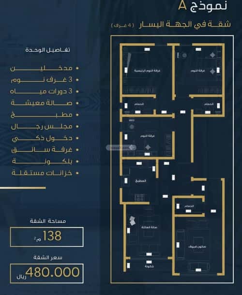 Apartment 460 SQM with 4 Bedrooms Al Aziziyah, North Jeddah, Jeddah