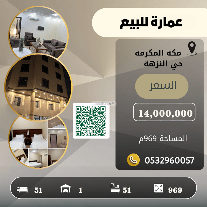 Building 969 SQM with 4 Floors Facing North An Nuzhah, Makkah