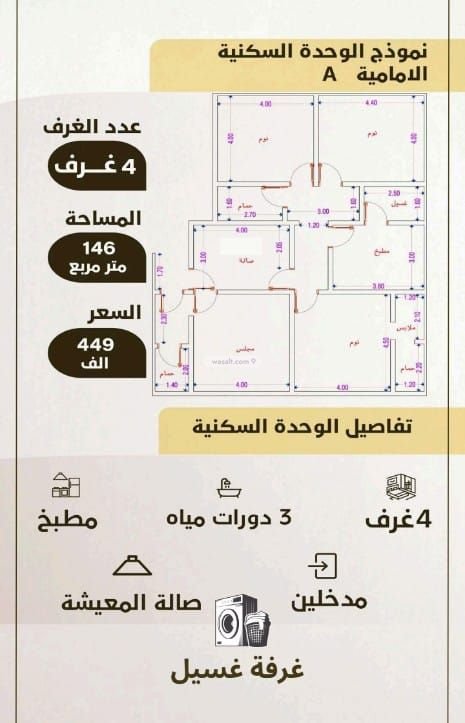 شقة 1242.8 متر مربع ب 4 غرف الواحة، شرق جدة، جدة