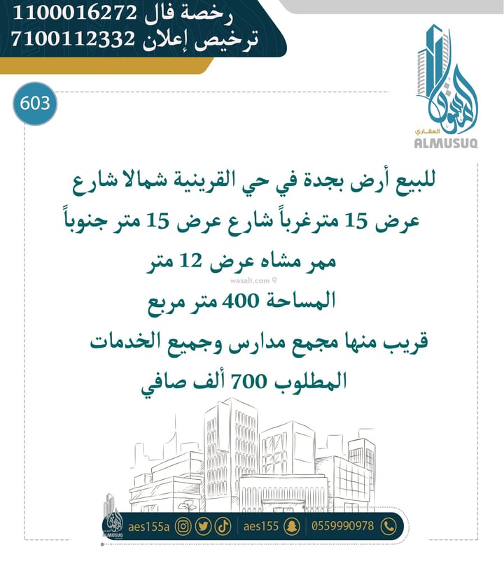 Land 400 SQM Facing North on 15m Width Street Al Qryniah, South Jeddah, Jeddah