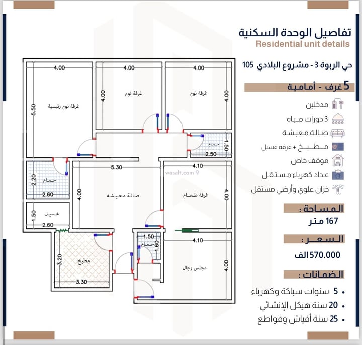 Apartment 865 SQM with 5 Bedrooms Ar Rabwah, North Jeddah, Jeddah