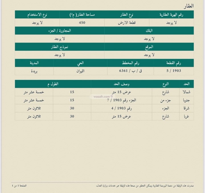 أرض 450 متر مربع شمالية غربية على شارع 15م الليوان، بريدة