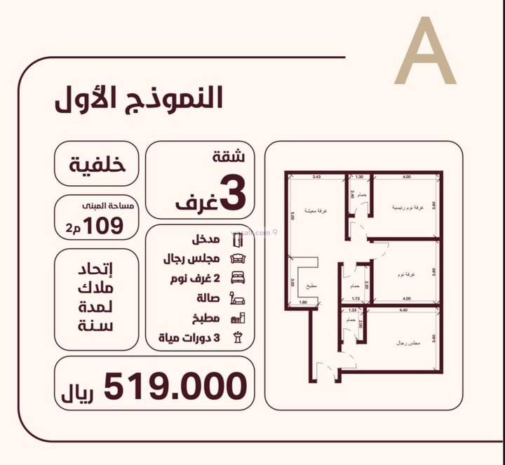 Apartment 582.25 SQM with 3 Bedrooms Al Hamra, North Jeddah, Jeddah