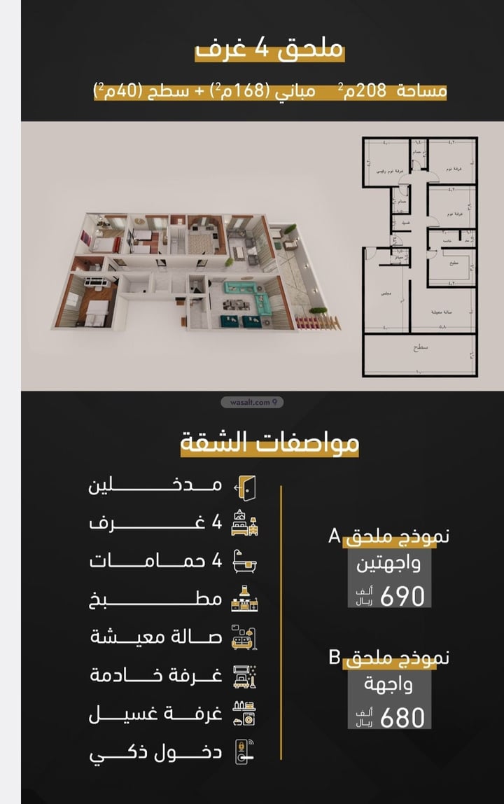 Apartment 130.25 SQM with 4 Bedrooms Al Marwah, North Jeddah, Jeddah