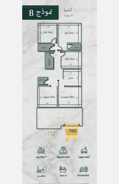 Apartment 520.5 SQM with 4 Bedrooms Al Salamah, North Jeddah, Jeddah