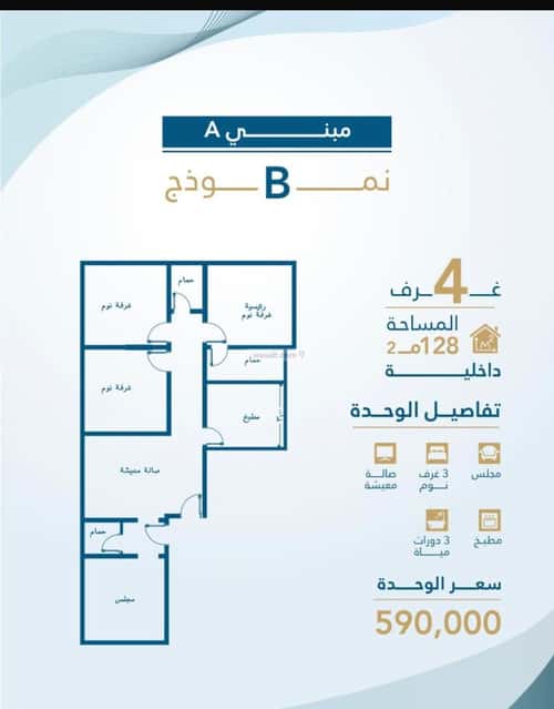 شقة 130.79 متر مربع ب 4 غرف الفيحاء، جنوب جدة، جدة