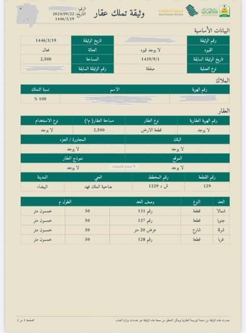 أرض 2500 متر مربع شرقية على شارع 20م ضاحية الملك فهد، الدمام