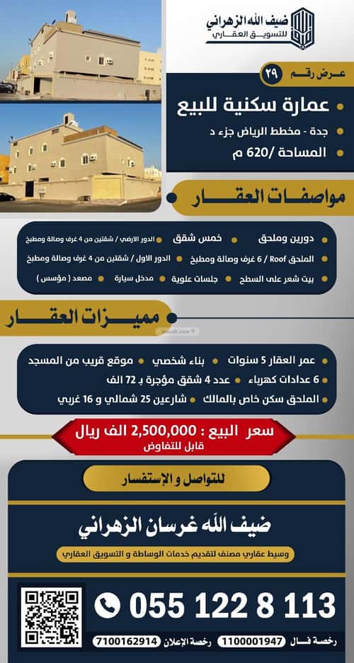 Building 620.5 SQM Facing North Al-Riyadh, North Jeddah, Jeddah