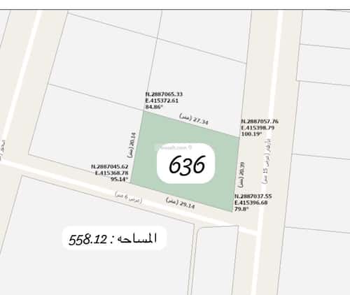 أرض 558.11 متر مربع جنوبية شرقية على شارع 15م العقيق، الخبر
