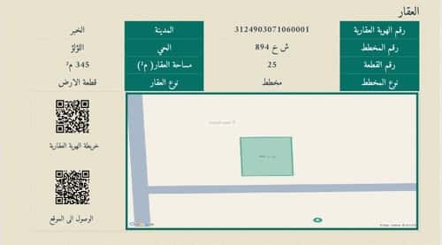 Land 345 SQM Facing South on 16m Width Street Al Lo'A Lo'A, Khobar