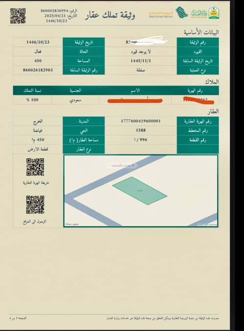 أرض 450 متر مربع شمالية على شارع 15م غياضة، الخرج