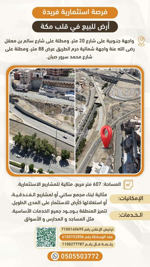 Land 607.7 SQM Facing South on 19.66m Width Street Alhamraa, Makkah Al Mukarramah