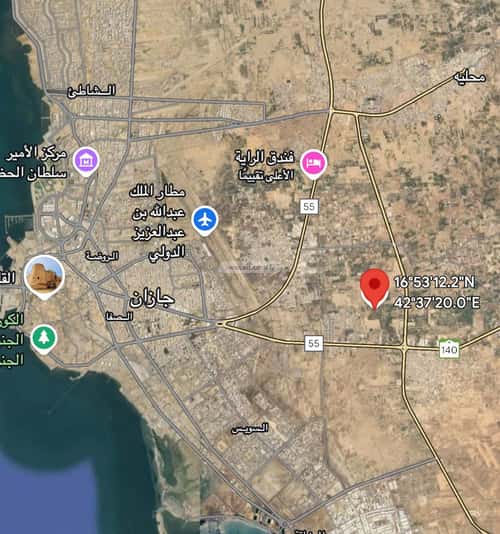 أرض 15680 متر مربع اربعة شوارع على شارع 20م الزهور، جازان