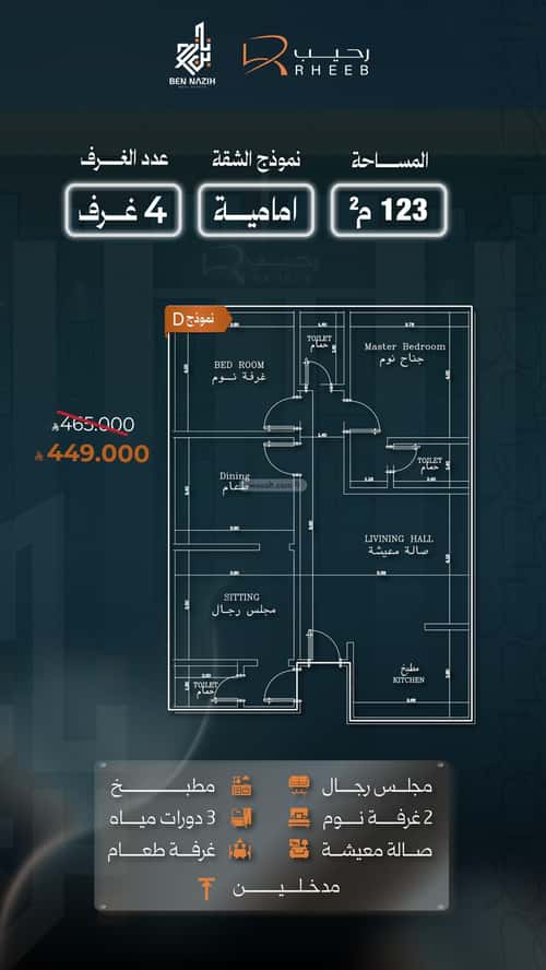 شقة 624 متر مربع ب 3 غرف النزهة، شمال جدة، جدة