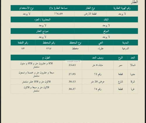 أرض 776.09 متر مربع شرقية على شارع 20م عقرباء، الجبيلة