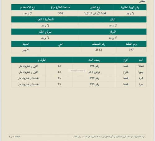 أرض 550 متر مربع جنوبية على شارع 15م حى السلام، الأجفر
