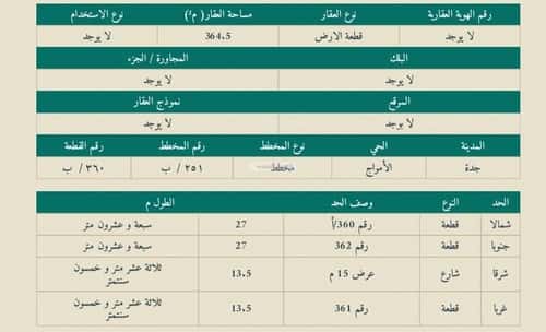أرض 364.5 متر مربع شرقية على شارع 15م المروج، شمال جدة، جدة