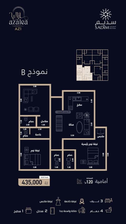شقة 425 متر مربع ب 4 غرف العزيزية، شمال جدة، جدة