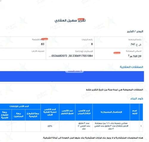 Land 770 SQM Facing East on 16m Width Street Al Bahr, Khobar
