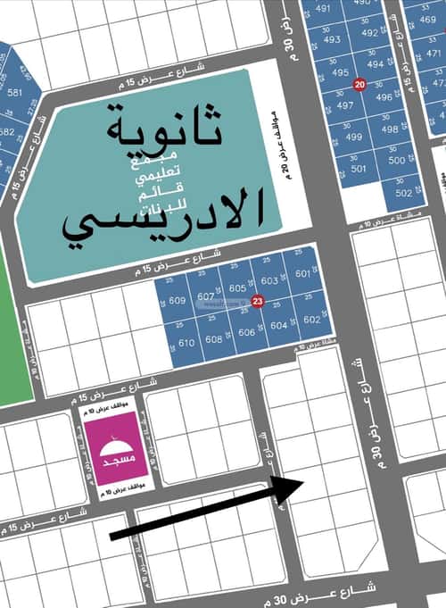 أرض 499.5 متر مربع غربية على شارع 15م الشفق، بريدة
