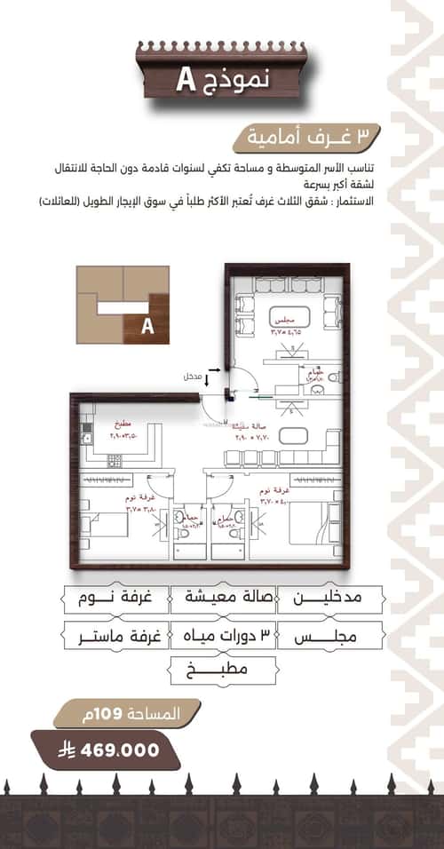 Apartment 575 SQM with 3 Bedrooms Al Naeem, North Jeddah, Jeddah
