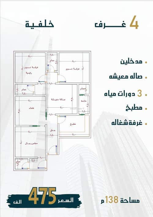 Apartment 1592 SQM with 4 Bedrooms Al Swaryee, North Jeddah, Jeddah