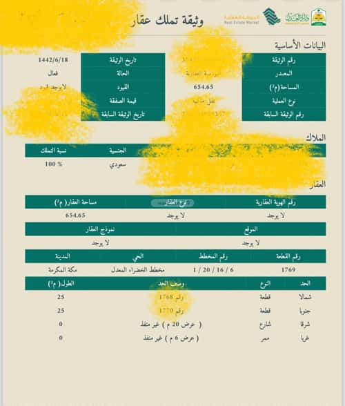 أرض 654 متر مربع واجهة شرقية،غربية الخضراء، مكة المكرمة