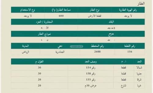 أرض 600 متر مربع غربية على شارع 30م الجنادرية، شرق الرياض، الرياض