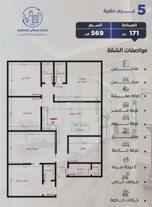 شقة 875 متر مربع ب 5 غرف النزهة، شمال جدة، جدة