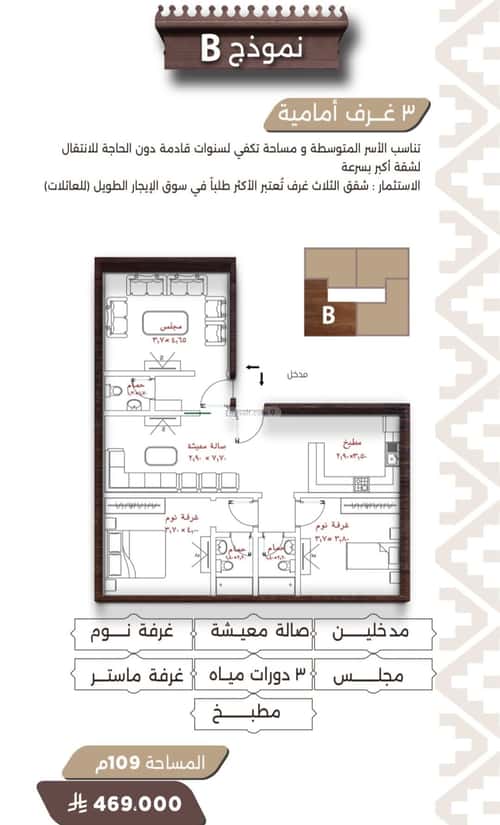 شقة 3 غرف في النعيم