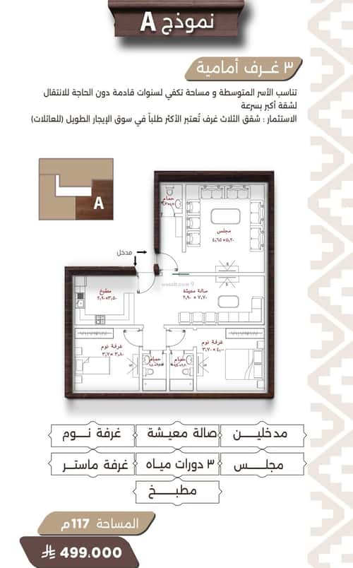 Apartment 525 SQM with 3 Bedrooms Al Naeem, North Jeddah, Jeddah