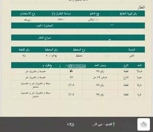 Land 687 SQM Facing South on 15m Width Street Al Yarmouk, Khobar