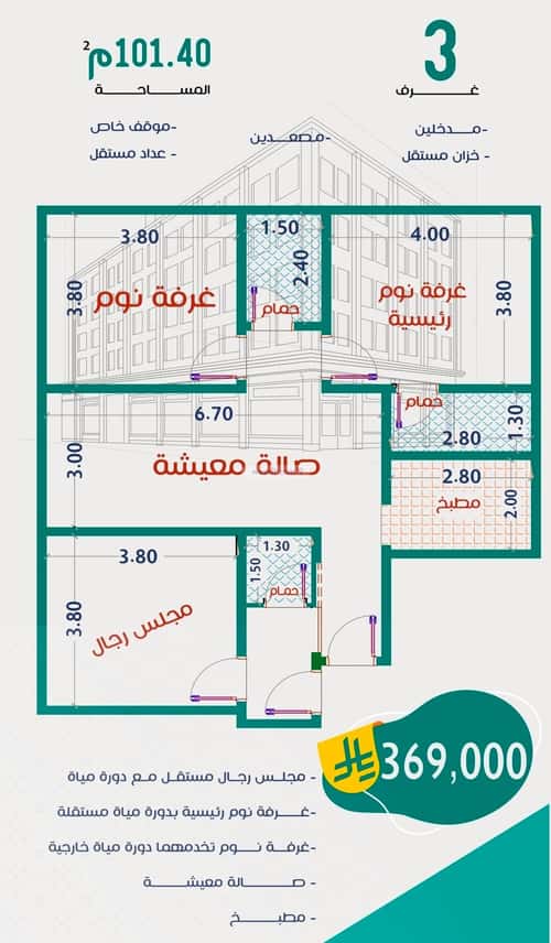 Apartment 672 SQM with 3 Bedrooms Al Rabbwah, North Jeddah, Jeddah