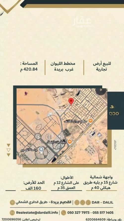Land 420 SQM facing North on 15m width street الليوان، بريدة
