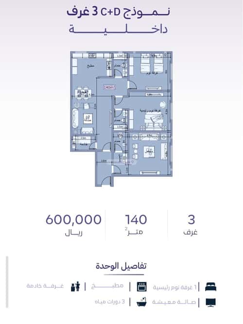 شقة 750 متر مربع ب 3 غرف الزهراء، شمال جدة، جدة