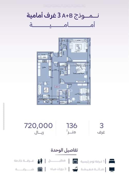 شقة 750 متر مربع ب 3 غرف الزهراء، شمال جدة، جدة