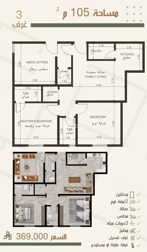 شقة 875 متر مربع ب 3 غرف النزهة، شمال جدة، جدة