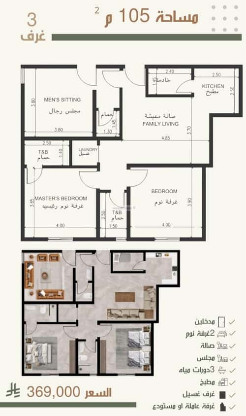 Apartment 875 SQM with 3 Bedrooms Al Nuzha, North Jeddah, Jeddah
